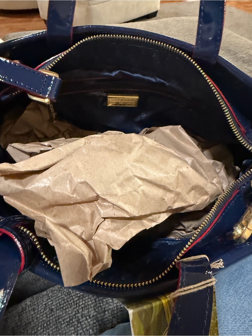 Arcadia Navy Patent Tote with Red-Trim Handles NWT - Picture 7 of 15